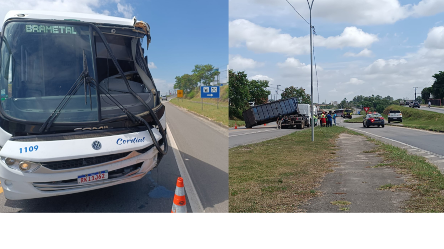 Colisão entre ônibus e carreta basculante na BR 101, em Linhares