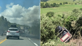 Carro bate de frente com caminhão-cegonha e explode na BR 101, em Aracruz