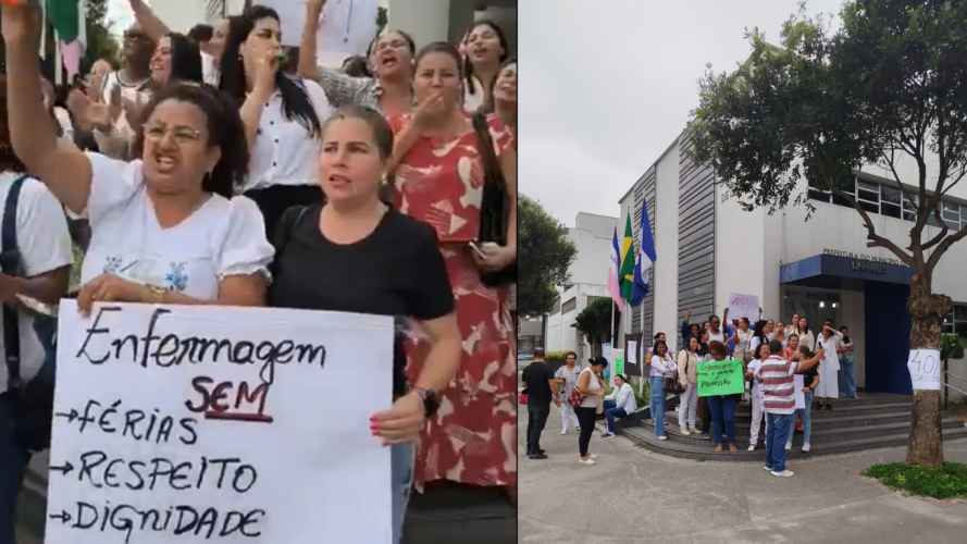 Profissionais de enfermagem fazem protesto em frente à prefeitura de Linhares 